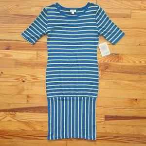 LulaRoe Julia T-shirt Dress Admiral Blue and Pale Yellow Striped - size xs